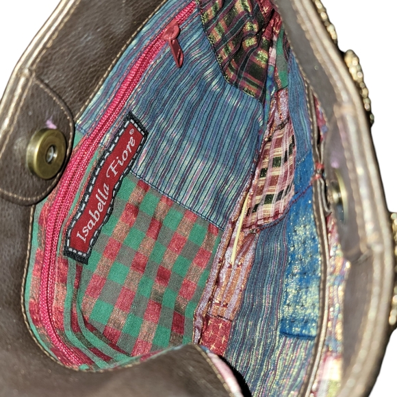 Isabella Fiore Gold Leather Satchel With Flower Appliqué - Picture 3 of 10